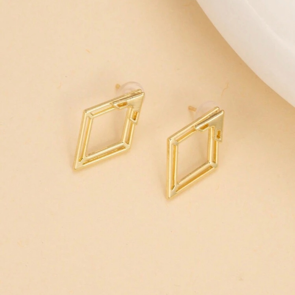 Gold Geometric Triangle Stud Earrings - Picture 2 of 3